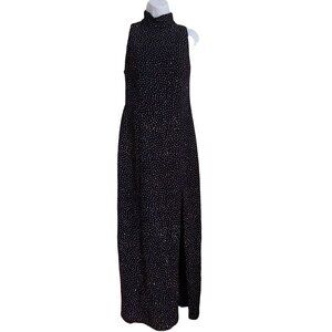 Cache Allover Crystal Rhinestone Evening Sparkly Sleeveless Mock Neck Maxi Dress